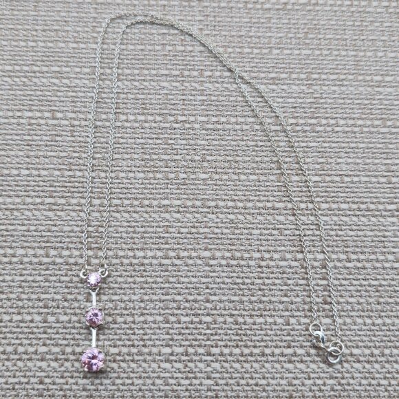 18 Inch Sterling Silver Triple Pink Cubic Zirconia Necklace A5720 - Picture 1 of 8
